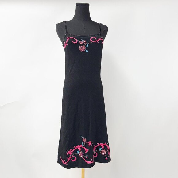 Vintage Dresses & Skirts - GORGEOUS VINTAGE BLACK KNIT BEADED EMBRODERIED DRESS